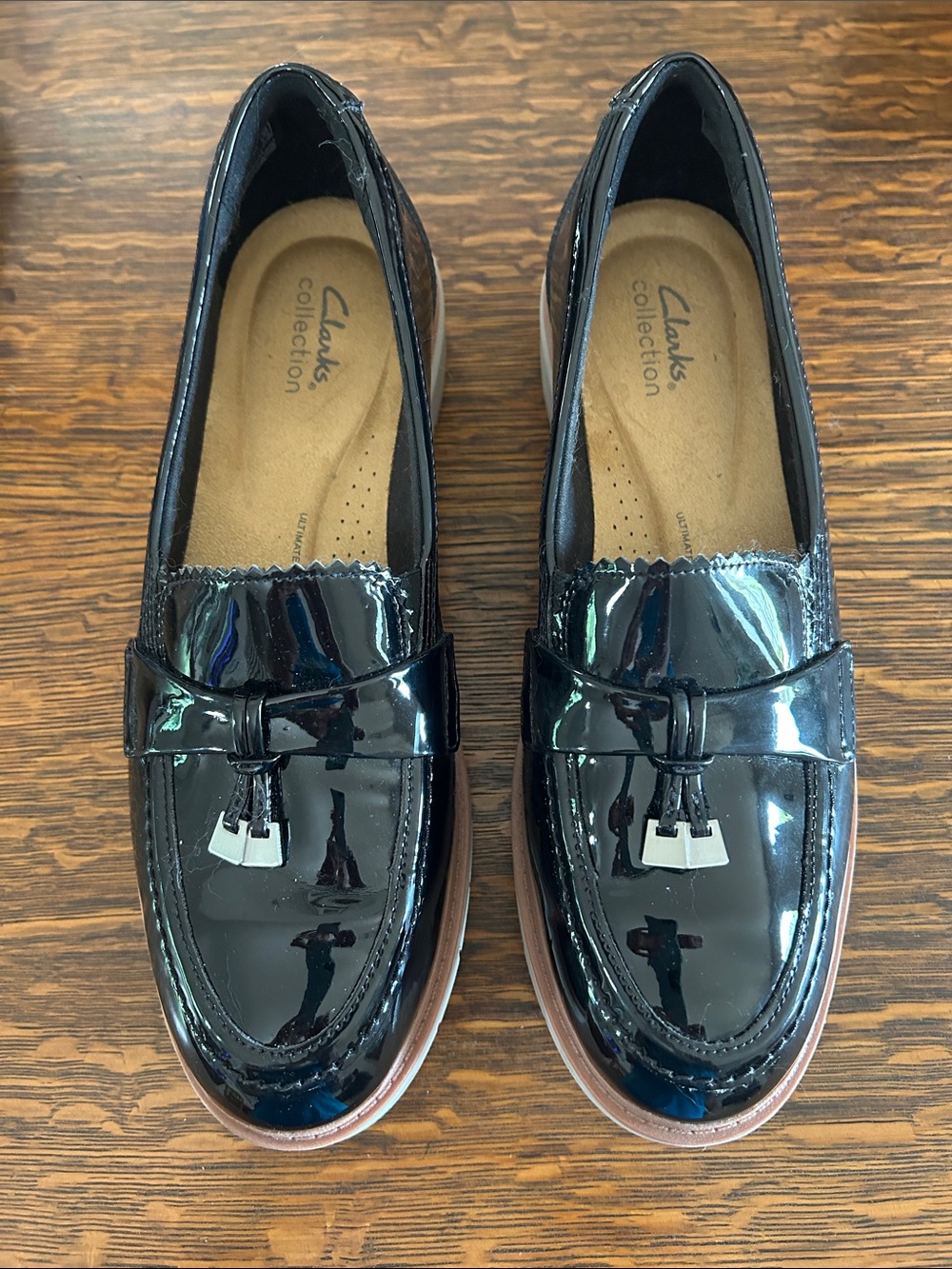Clarks Black Patent Leather Tassel Loafers